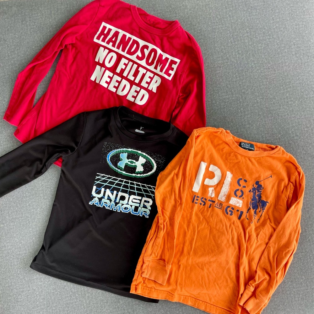 Set of 3 Boys’ Long Sleeve T-Shirts Size 7 | Ralph Lauren Polo | Under Armour
